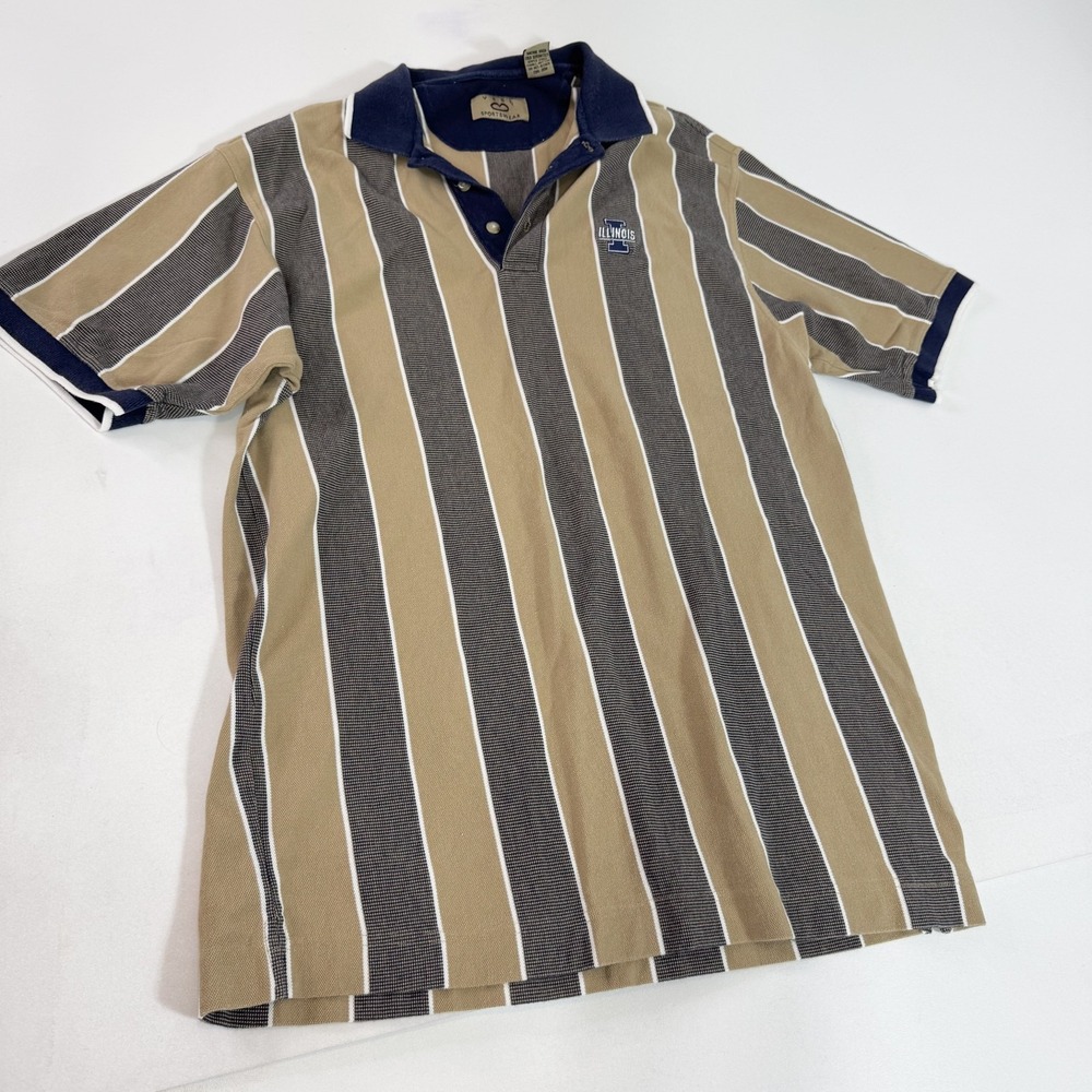 Illinois Fighting Illini Shirt Mens XL Blue NCAA Striped Polo VESI Sportswear